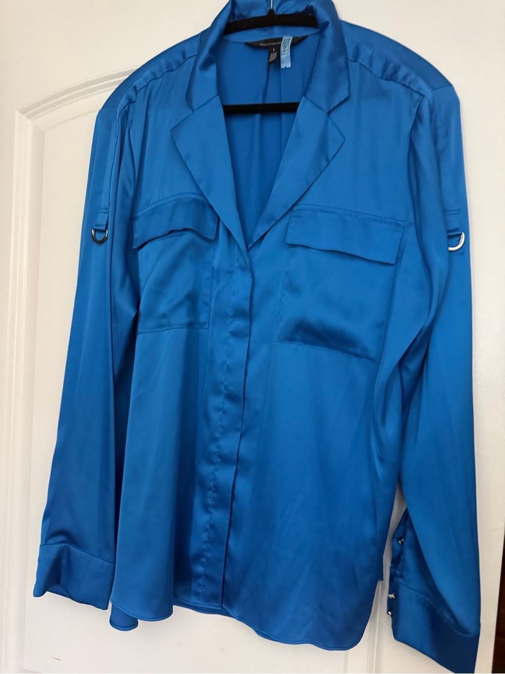White House Black Market Bright Blue Satin Blouse